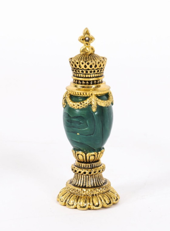Image 1 of Jeu d'échecs Fabergé vintage en noyer, marbre d'Amboine et malachite, XXe siècle