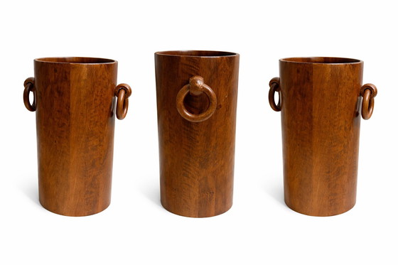 Image 1 of Vintage brutalistische of mid-century walnoten paraplubak (jaren 1950/60)