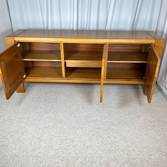 Image 1 of Large French sideboard in solid elm, 1970, attributed to the Chauvin Workshop
