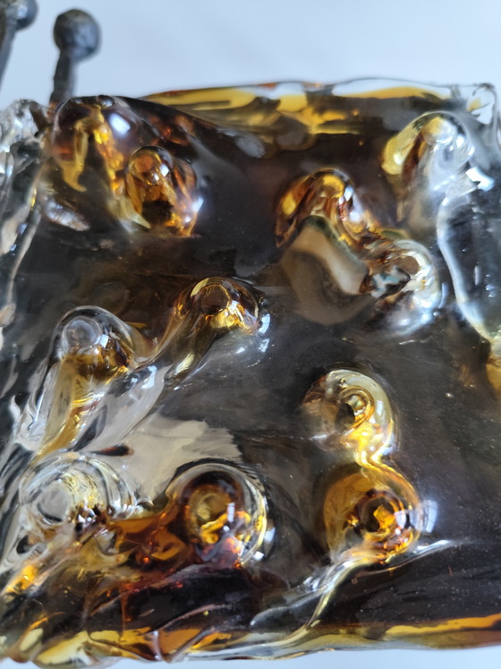 Image 1 of Pair of Brutalist wall lamps – Tom Ahlström & Hans Ehrlich – Murano glass & wrought iron – 1960s