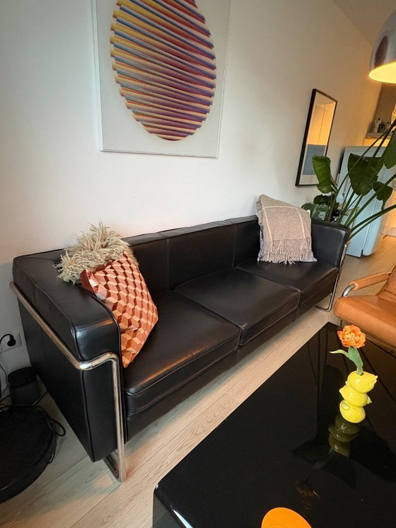 Image 1 of Bauhaus zwart lederen 3-zitsbank