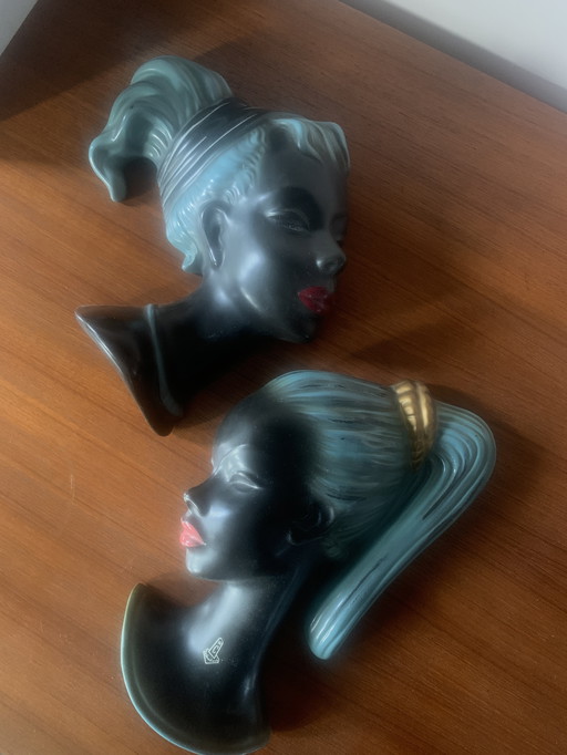Vintage ceramic 'wall masks' from Cortendorf