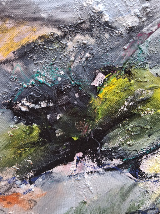 In the hills,gemengde techniek met acryl,inkt en zand