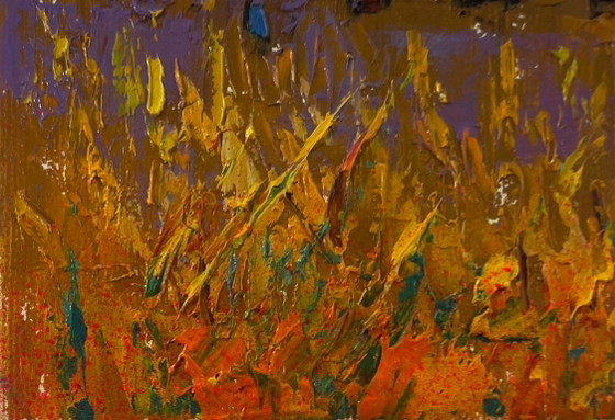 Image 1 of Original Oil Painting Autumn Nature Landscape Night on the Field
