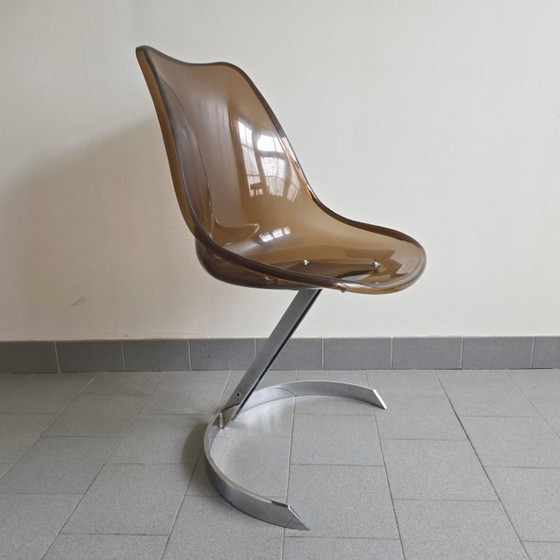 Image 1 of SET DI 4 SEDIE VINTAGE EUROSTEEL DEL 1970, IN PLEXIGLASS E CROMATO, DISEGNATE DA DLG BORIS TABACOFF