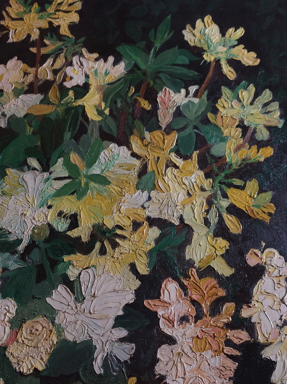 Image 1 of Vintage pasteuse oil painting, still life, flowers