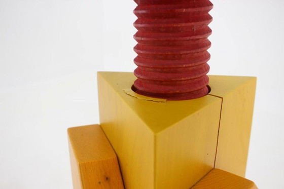 Image 1 of Italiaanse postmoderne verstelbare eettafel met schroefpoten en vier krukken in de stijl van Vico Magistretti, jaren 70.