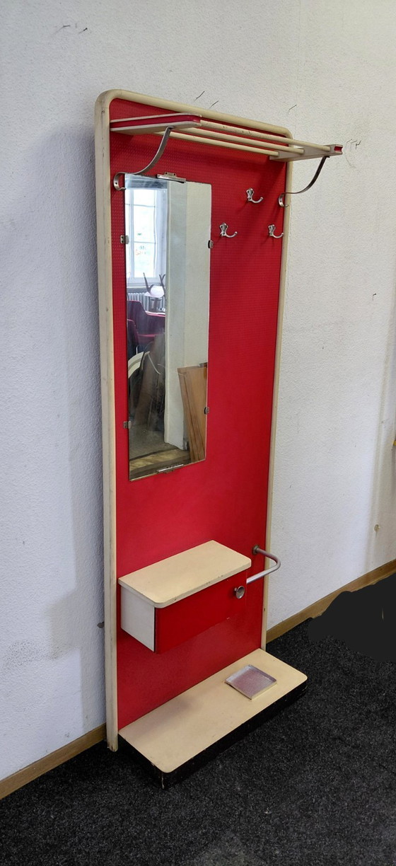 Image 1 of Fifties wall wardrobe in red with ivory white