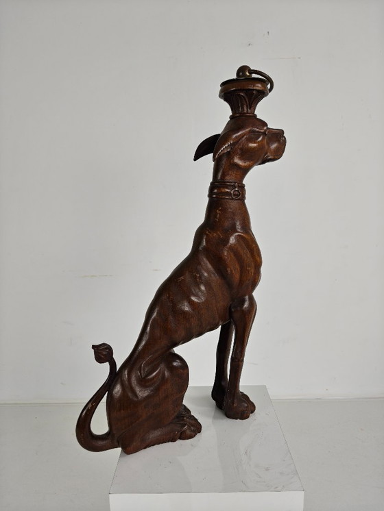 Image 1 of Hand-Carved Wooden Greyhound Statue – 20th Century