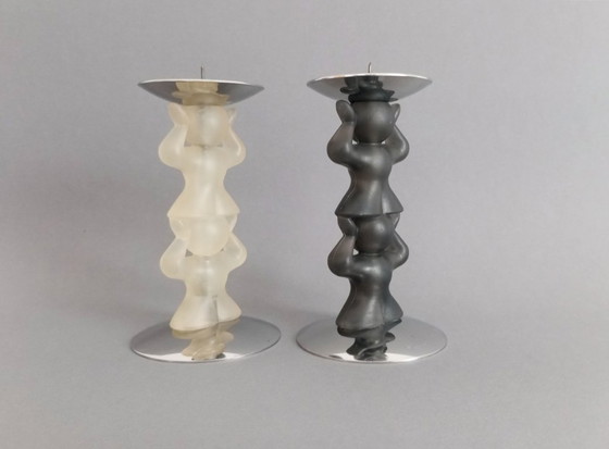 Image 1 of Maurizio Scutellà postmodern candle holder pair for Mepra Italy 1990 - rare!