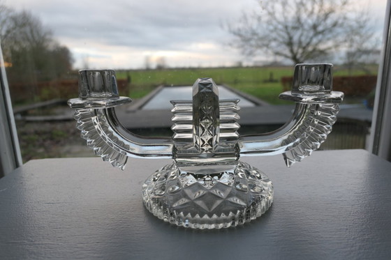 Image 1 of Art Deco Feigl & Morawetz pressed glass candlestick 2x