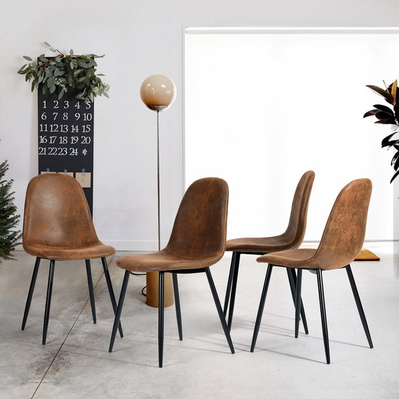 Image 1 of 4x Urban Meuble Chaises de Salle à Manger Scandinaves Vintage Suède Marron Rétro