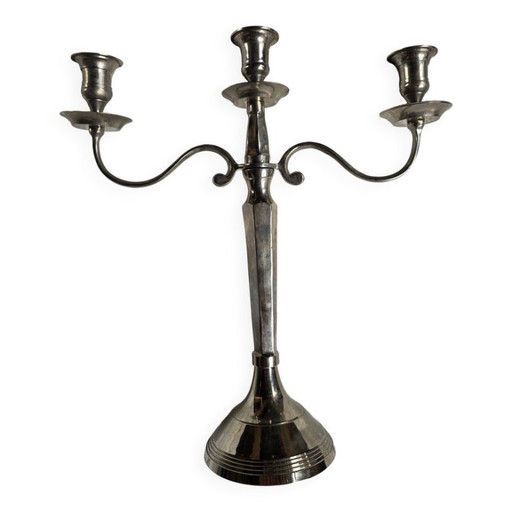 Three-light silver-plated metal candelabra – antique Louis XVI style chandelier – kandelaars en kaarsen