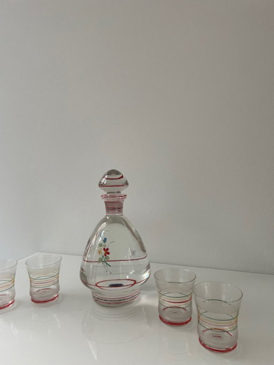 Image 1 of Art Deco likeurset: karaf met 4 glazen (1930)