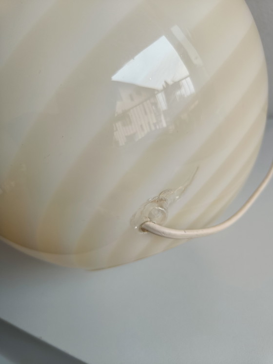 Image 1 of Murano glass table lamp by Da Vinci, white swirl globe lamp, Italy 1970s