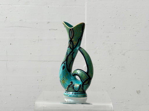 Hand-painted ceramic vase by Azouz Kharraz, Bizerte, Tunisia, 1980s