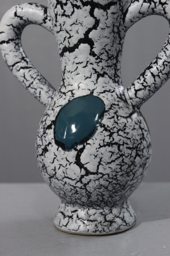 Image 1 of Vintage keramische vaas met kubistische abstractie op lava email 1950 Vallauris