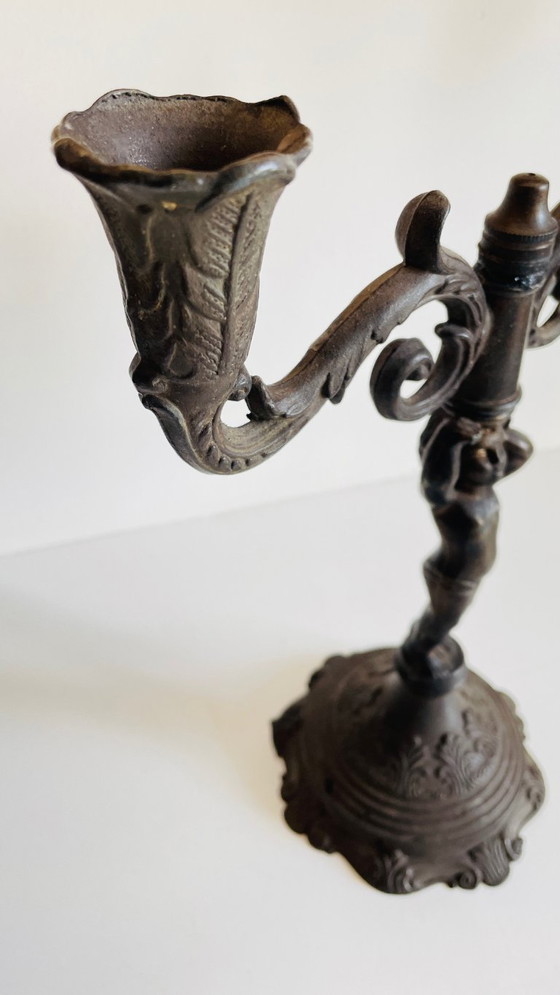 Image 1 of CANDELABRO Candeliere Piccolo Angelo Stile Art Nouveau