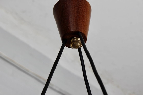 Drieflammige Deense plafondlamp teak vintage – Hanglampen, Wood, Glass, Scandinavian (photo 7 of 13)