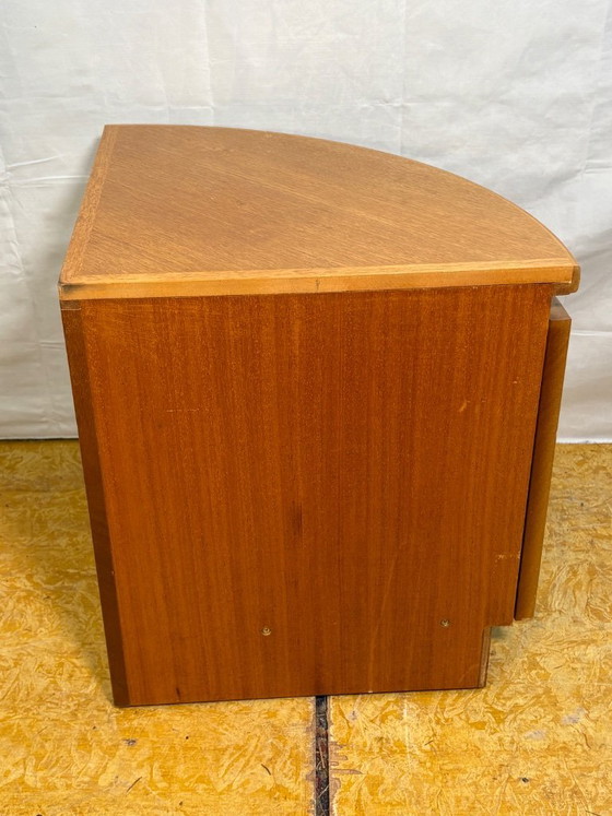 Image 1 of Mid-Century Retro Vintage Teak Corner Cabinet by Nathan Furniture 1970  “Squares” Range • Curved Doors • Compact Danish-Inspired