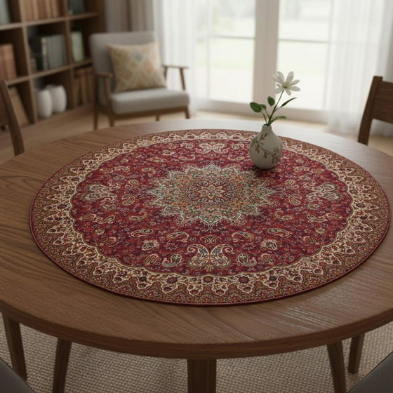 Image 1 of Oriental Handmade Tablecloth, Very Finely Crafted from Silk Threads, 100 x 100 cm