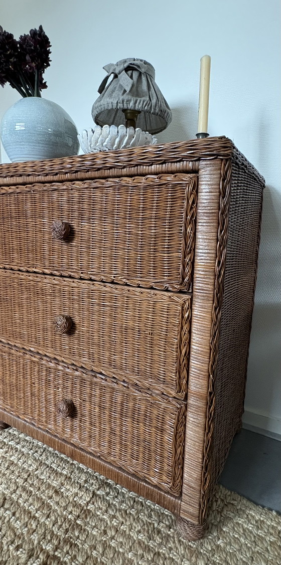 Image 1 of Cassettiera vintage in rattan | stile boho | Fasciatoio a 3 cassetti