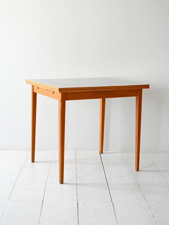 Image 1 of Vintage Scandinavian Edsbyverken Extendable Table with Checkered Formica Top