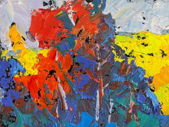 Image 1 of Original Oil Painting Summer Nature Landscape In the shade of trees is peace of mind