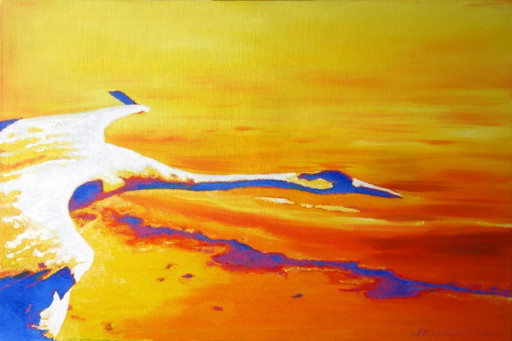 Original Ölgemälde Moderne Kunst Symbolismus Himmel Kraniche Fliegen