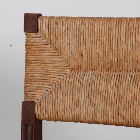 Image 1 of Set of 6 oak straw-seated chairs, French work, 1950