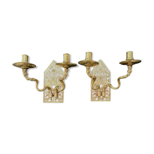 Chandeliers muraux datés de 1745 – kandelaars en kaarsen, Bronze