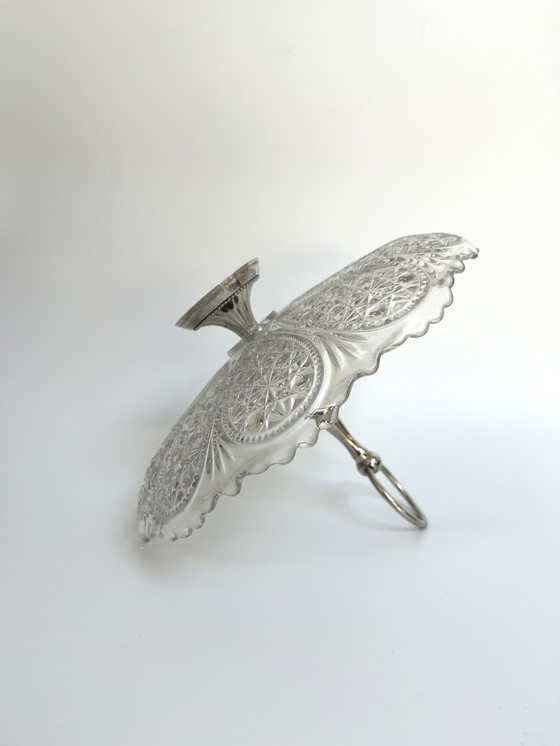 Image 1 of Vintage geperst glazen en metalen serveerschaal – Frankrijk, 20e eeuw