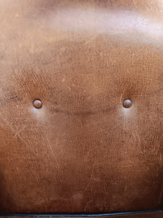 Image 1 of Vintage schaaplederen club stoel-rauwe patina, Mancave essential