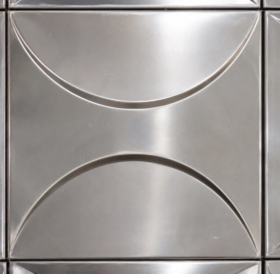 Image 1 of Grande decorazione da parete in acciaio inox – Arte cinetica – Design Space Age – Anni '70 – 92 × 92 cm