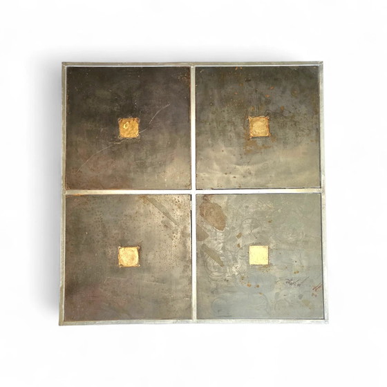Table basse brutaliste unique des années 80 avec plateaux lourds en métal / cuivre / acier – Livres d'art (photo 8 of 8)