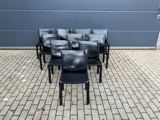 Image 1 of 10x Chaise de cabine Cassina Mario Bellini Harnais en cuir noir