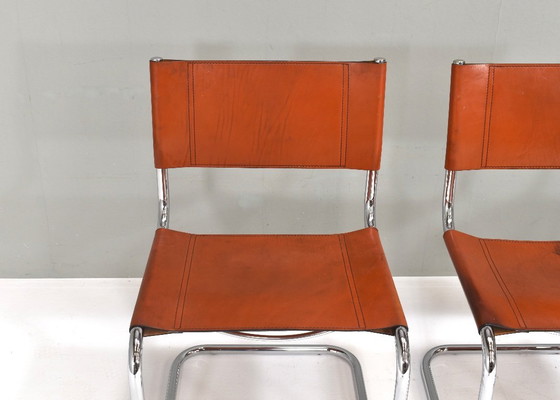 Image 1 of 4X Mart Stam S33 Chairs by FASEM in Chrome and Saddle Leather, Italy – 1970’s