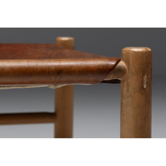 Image 1 of Ensemble de 3 chaises et tabouret vintage en cognac, France années 1950