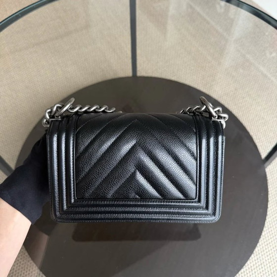 Image 1 of Chanel Boy Small - Caviar 20cm Chevron Grained Calfskin Black Leboy Ruthenium Silver Hardware Series 28