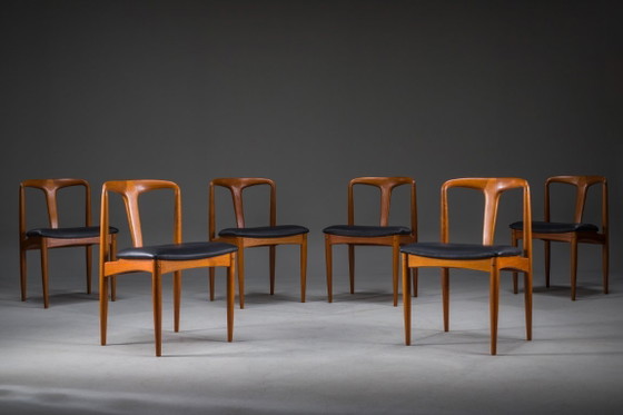Image 1 of Juliane Dining Chairs in Teak and Black Leather by Johannes Andersen for Uldum Møbelfabrik, Denmark, 1960s, Set of 6