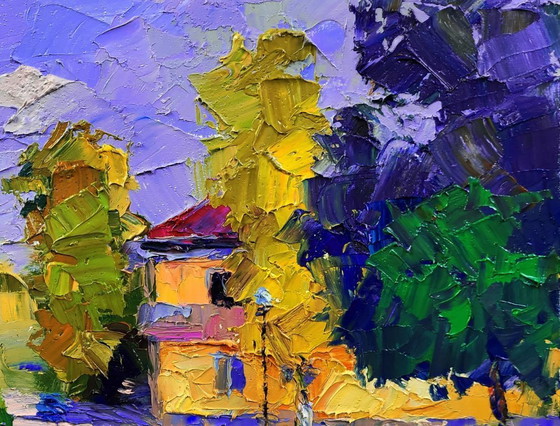 Image 1 of Dipinto ad olio originale, paesaggio urbano, motivo urbano mattutino