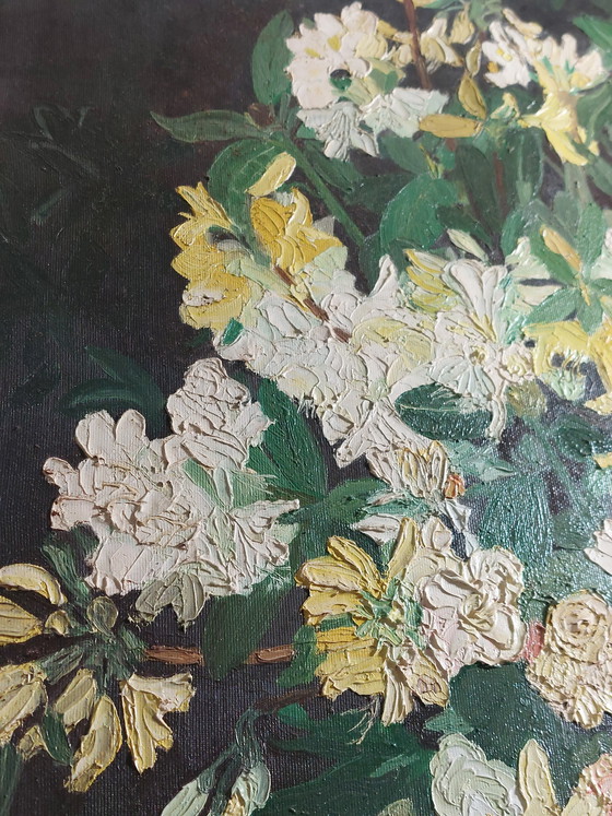Image 1 of Vintage pasteuse oil painting, still life, flowers