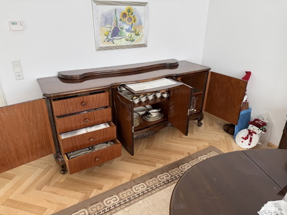 Image 1 of Vintage Mid-Century Chippendale sideboard, walnut root, 230 cm