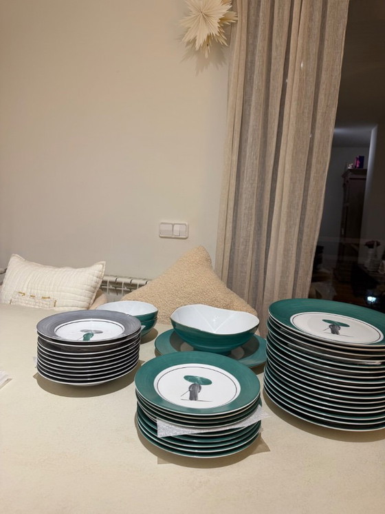 Image 1 of Molecot green and grey dinnerware – large set (41 pieces) The complete lot has a very high original value (≈ €5,400) Dinnerware