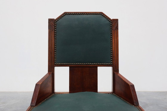 Image 1 of Set van 6 Art Deco eetkamerstoelen in hout met originele bekleding, België jaren 30