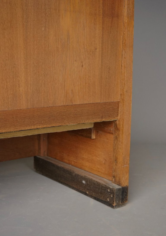 Image 1 of Kleine Haagse School / Art Deco eikenhouten halbank, jaren 1930