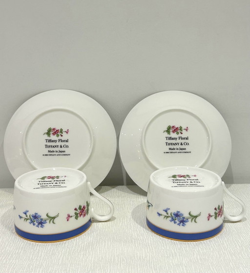 Vintage Tiffany & Co. "Tiffany Floral" Tazas y Platos – Set de 2 (1998)