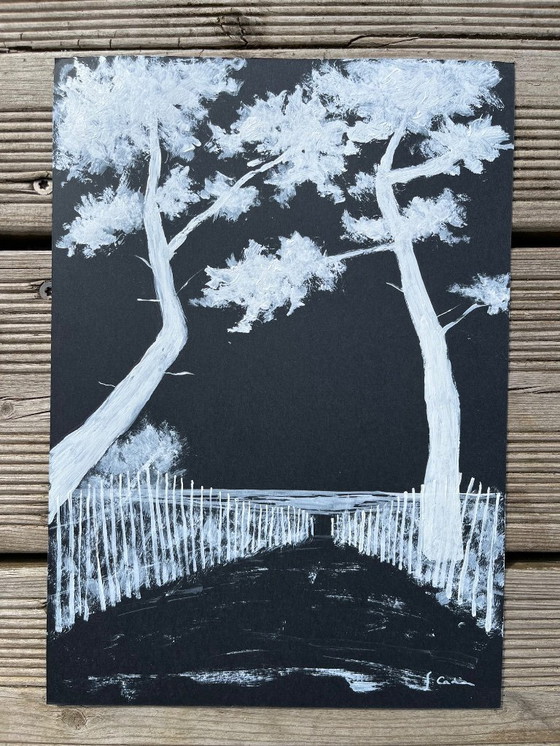 Image 1 of Acryl op zwart papier 30x21cm. Natuurlijk houten frame.