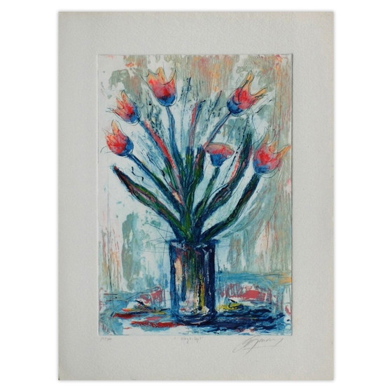 Image 1 of Jean-Marie GUINY Fleurs : Tulipe rouge Incisione al carborundum firmata 1990