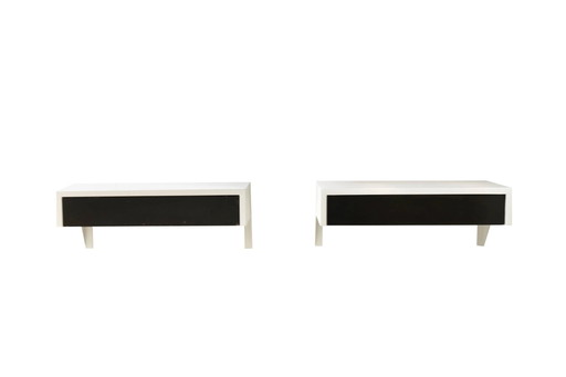 Set van twee Martin Visser DD01 Bergeijk wandplanken met lades voor Spectrum, Nederland 1956 – wandrek, Wood (photo 2 of 6)